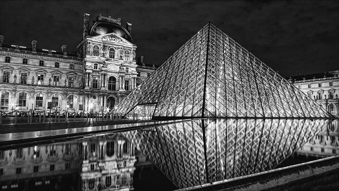 I. M. Pei's pyramid in the courtyard of the Louvre, Paris